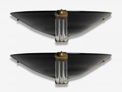 Italian Modern Black Murano Glass Brass Large Sconces Italy 1930s - 4216425