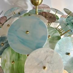 Italian Modern Blue Pink Pastel Murano Glass Round Brass Sputnik Chandelier - 3244463