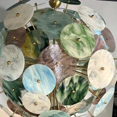 Italian Modern Blue Pink Pastel Murano Glass Round Brass Sputnik Chandelier - 3244464