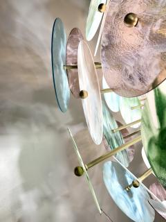 Italian Modern Blue Pink Pastel Murano Glass Round Brass Sputnik Chandelier - 3244467