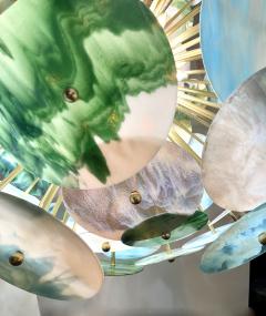 Italian Modern Blue Pink Pastel Murano Glass Round Brass Sputnik Chandelier - 3244468