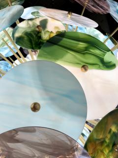 Italian Modern Blue Pink Pastel Murano Glass Round Brass Sputnik Chandelier - 3244469
