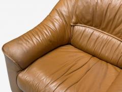 Italian Modern Cognac Leather Large Lounge Chairs Italy 1970s - 4306860