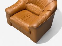 Italian Modern Cognac Leather Large Lounge Chairs Italy 1970s - 4306861