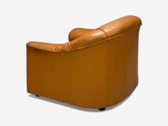Italian Modern Cognac Leather Large Lounge Chairs Italy 1970s - 4306863