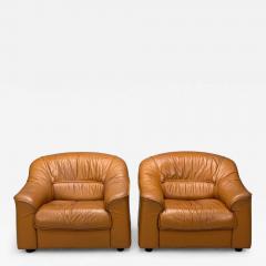 Italian Modern Cognac Leather Large Lounge Chairs Italy 1970s - 4306903