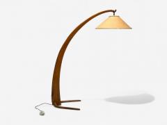 Italian Modern Elmwood Brass Curved Floor Lamp Italy 1940s - 4244795