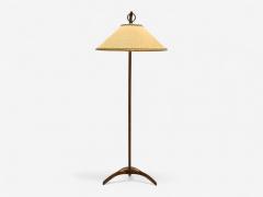 Italian Modern Elmwood Brass Curved Floor Lamp Italy 1940s - 4244796