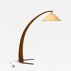 Italian Modern Elmwood Brass Curved Floor Lamp Italy 1940s - 4247153