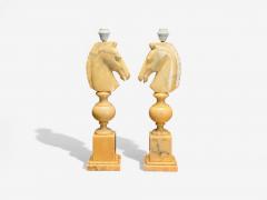 Italian Modern Hand Carved Alabaster Horse Motif Table Lamps Italy 1950s - 4238236