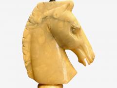 Italian Modern Hand Carved Alabaster Horse Motif Table Lamps Italy 1950s - 4238241
