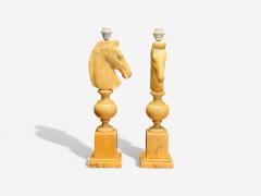 Italian Modern Hand Carved Alabaster Horse Motif Table Lamps Italy 1950s - 4238242