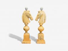 Italian Modern Hand Carved Alabaster Horse Motif Table Lamps Italy 1950s - 4238243