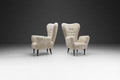 Italian Modern High Back Armchairs with Sheepskin Upholstery Italy 1960s - 4647291