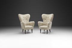 Italian Modern High Back Armchairs with Sheepskin Upholstery Italy 1960s - 4647292