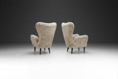 Italian Modern High Back Armchairs with Sheepskin Upholstery Italy 1960s - 4647293