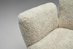 Italian Modern High Back Armchairs with Sheepskin Upholstery Italy 1960s - 4687086