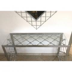 Italian Modern Industrial Design Criss Cross Fretwork Iron Console Entry Table - 1474183