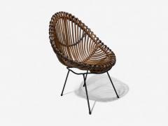 Italian Modern Metal Bamboo Rattan Lounge Chair Italy 1950s - 4271163