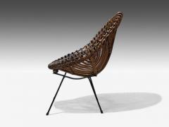 Italian Modern Metal Bamboo Rattan Lounge Chair Italy 1950s - 4271165