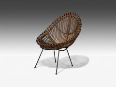 Italian Modern Metal Bamboo Rattan Lounge Chairs Italy 1950s - 4263465