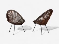 Italian Modern Metal Bamboo Rattan Lounge Chairs Italy 1950s - 4263466