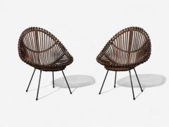 Italian Modern Metal Bamboo Rattan Lounge Chairs Italy 1950s - 4263467