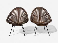 Italian Modern Metal Bamboo Rattan Lounge Chairs Italy 1950s - 4263468