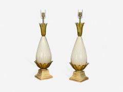 Italian Modern Murano Glass Wood Large Table Lamps Italy 1940s - 4321616