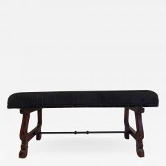 Italian Modern Neoclassical Walnut and Hammered Iron Bench - 1845804