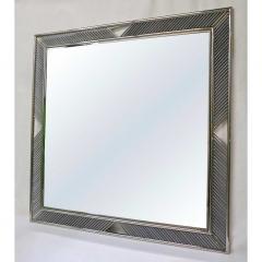 Italian Modern Nickel Mirror with Pearl Gray Murano Glass Baguette Fretwork - 510994