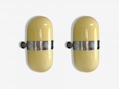 Italian Modern Opaline Glass Chrome Space Age Wall Sconces Italy 1970s - 4273053