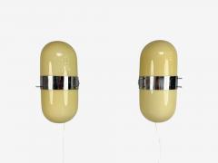 Italian Modern Opaline Glass Chrome Space Age Wall Sconces Italy 1970s - 4273055