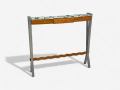 Italian Modern Painted Glass Ash Wood Metal Console Table Italy 1960s - 4257127