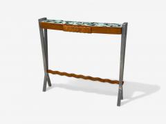 Italian Modern Painted Glass Ash Wood Metal Console Table Italy 1960s - 4257128