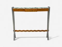 Italian Modern Painted Glass Ash Wood Metal Console Table Italy 1960s - 4257129