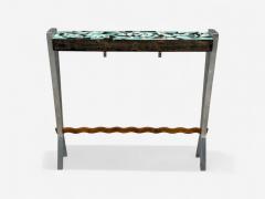 Italian Modern Painted Glass Ash Wood Metal Console Table Italy 1960s - 4257135