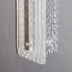 Italian Modern Pair Tall White Crystal Leaf Textured Murano Glass Nickel Sconces - 2864524