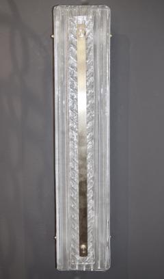 Italian Modern Pair Tall White Crystal Leaf Textured Murano Glass Nickel Sconces - 2864525