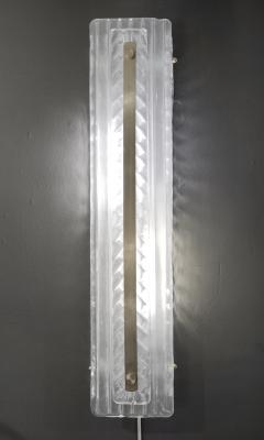 Italian Modern Pair Tall White Crystal Leaf Textured Murano Glass Nickel Sconces - 2864528