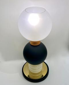 Italian Modern Pair of Art Deco Design Black White Gold Murano Glass Dome Lamps - 3381280