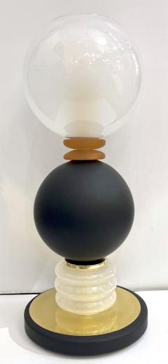 Italian Modern Pair of Art Deco Design Black White Gold Murano Glass Dome Lamps - 3381282