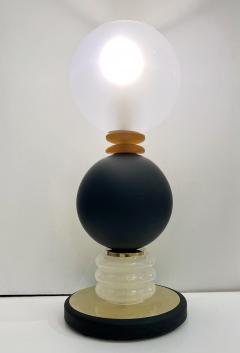 Italian Modern Pair of Art Deco Design Black White Gold Murano Glass Dome Lamps - 3381283