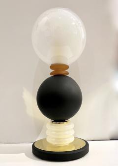 Italian Modern Pair of Art Deco Design Black White Gold Murano Glass Dome Lamps - 3381284