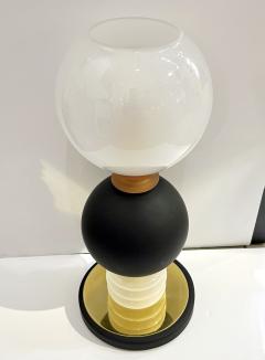 Italian Modern Pair of Art Deco Design Black White Gold Murano Glass Dome Lamps - 3381285