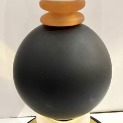 Italian Modern Pair of Art Deco Design Black White Gold Murano Glass Dome Lamps - 3381287