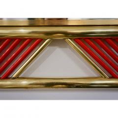 Italian Modern Pair of Brass Mirrors with Coral Red Murano Glass Baguettes - 343366