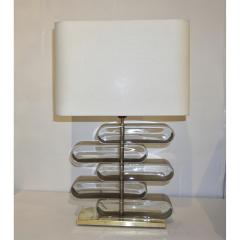 Italian Modern Pair of Brass and Bronze Murano Glass Architectural Table Lamps - 974863