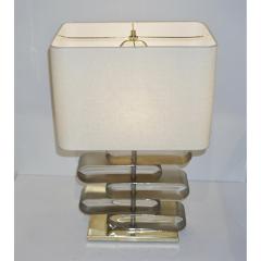 Italian Modern Pair of Brass and Bronze Murano Glass Architectural Table Lamps - 974865