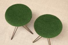 Italian Modern Pair of Sculptural Tripod Brass Stools in Green Boucl 1950s - 4587555
